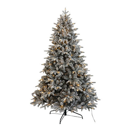 Artificial Full Christmas Tree with Snow Flocked, White, Prelit, Includes Stand, 5-10 Feet / 1.5M - 3M / PE PVC Mixed