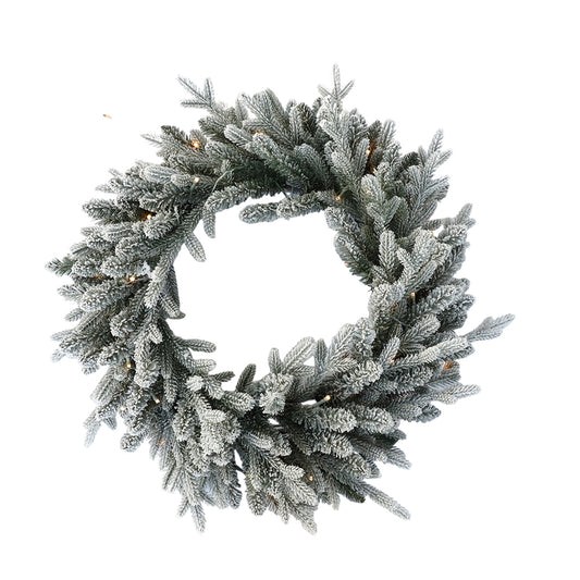 Pre-Lit Artificial Christmas Wreath with Snow Flocked, Yellow Lights, 22-26 Inches / 55 - 70 CM, PE PVC Mixed