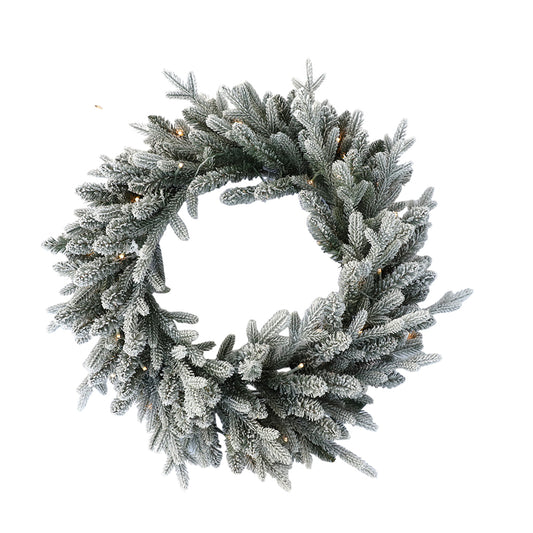 Couronne de Noël artificielle illuminée avec neige floquée, lumières jaunes, 22-26 pouces/55-70 CM, PE PVC mélangé