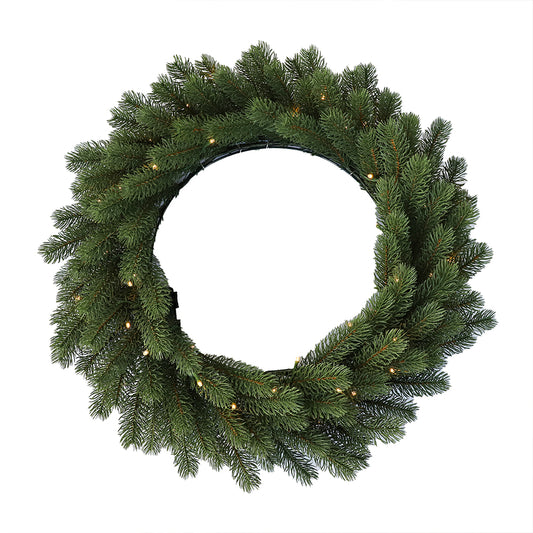 Couronne de Noël artificielle illuminée, lumières jaunes, 22-26 pouces / 55-70 CM, PVC