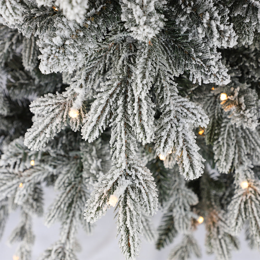 Sapin de Noël artificiel fin, blanc, floqué, support inclus, 5 à 10 pieds / 1,5 m - 3 m / PE PVC mélangé