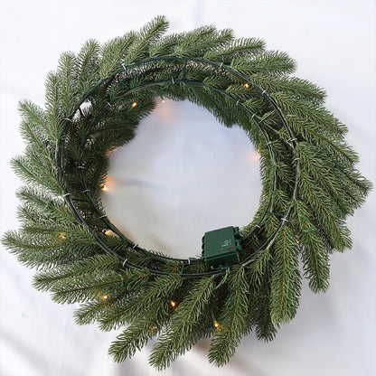 Couronne de Noël artificielle illuminée, lumières jaunes, 22-26 pouces / 55-70 CM, PVC