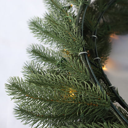 Couronne de Noël artificielle illuminée, lumières jaunes, 22-26 pouces / 55-70 CM, PVC