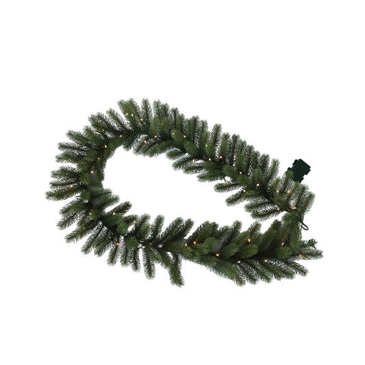 Pre-Lit Artificial Christmas Garland, Green, Yellow Lights, 22-26 Inches / 55 - 70 CM, PE PVC Mixed