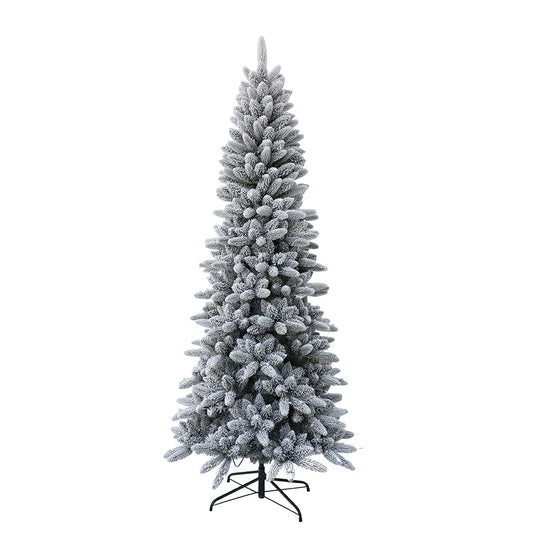 Sapin de Noël artificiel fin, blanc, floqué, support inclus, 5 à 10 pieds / 1,5 m - 3 m / PE PVC mélangé
